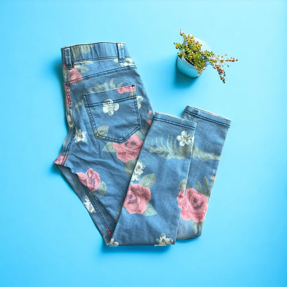 💖 Cropped Hue Floral Jeggings 💖 - Picture 1 of 2